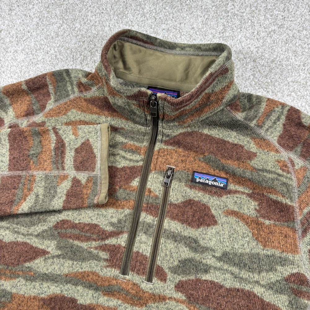 Patagonia Better Sweater Quarter Zip Men Large Camo Green Brown Fleece Pullover